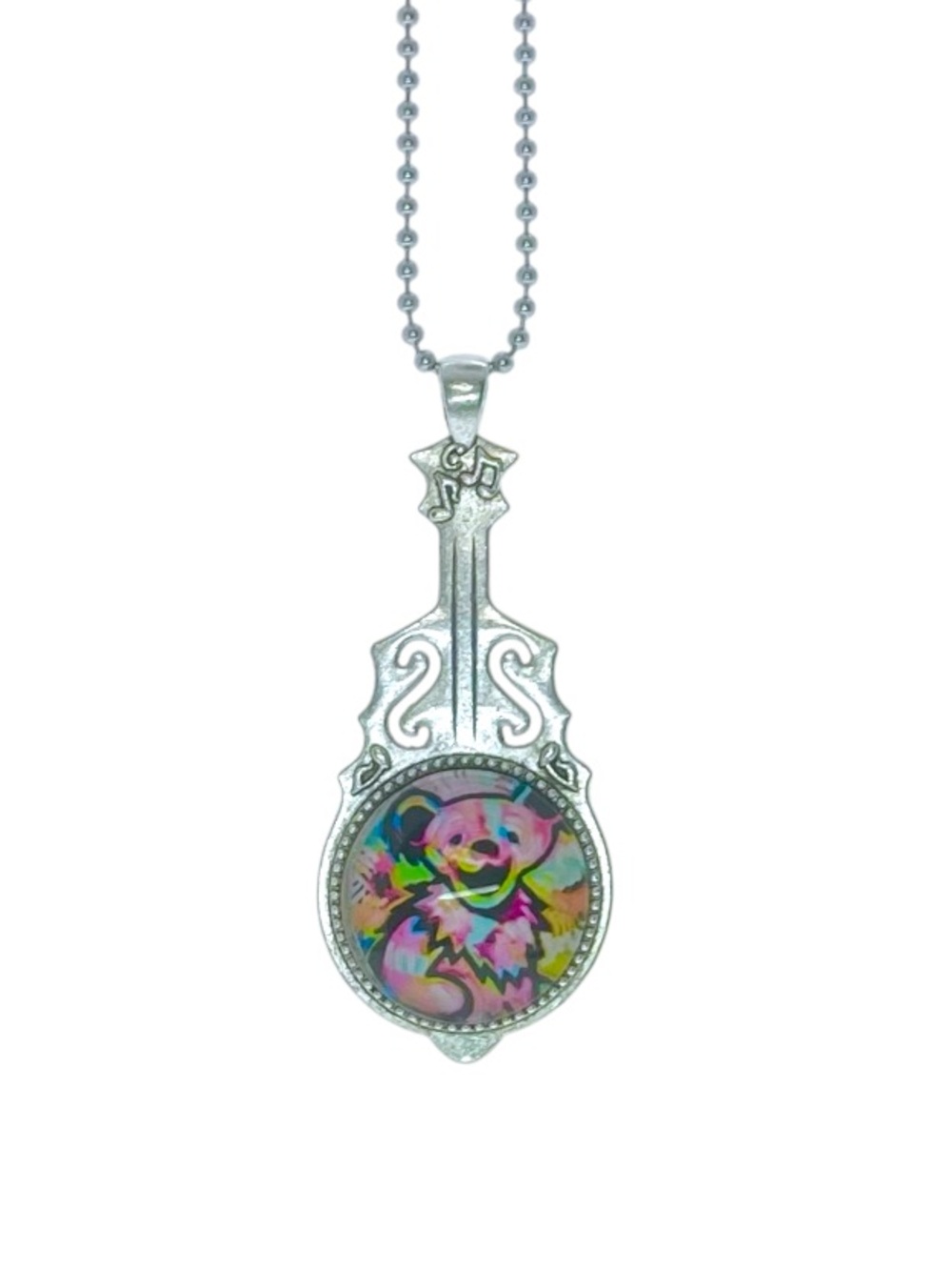 Colorful Dancing Bear Guitar Necklace Grateful Festival Jewelry Deadhead